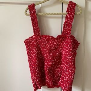 Brandy Melville red ruched flower tank top
